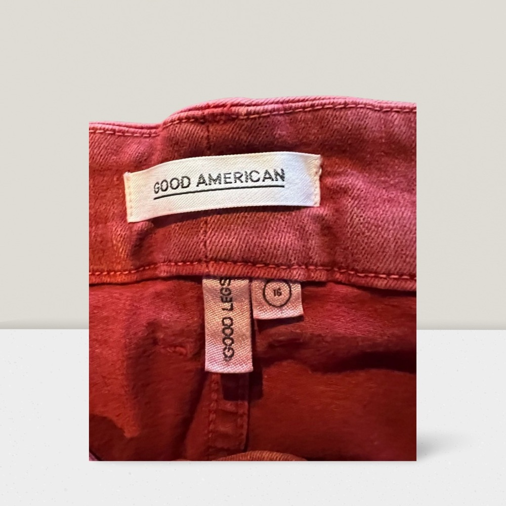 Good American Good Legs Red Skinny Jeans Women’s Size 16 Frayed Hem